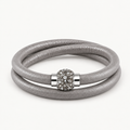 Grey Leather Bracelet with Crystals