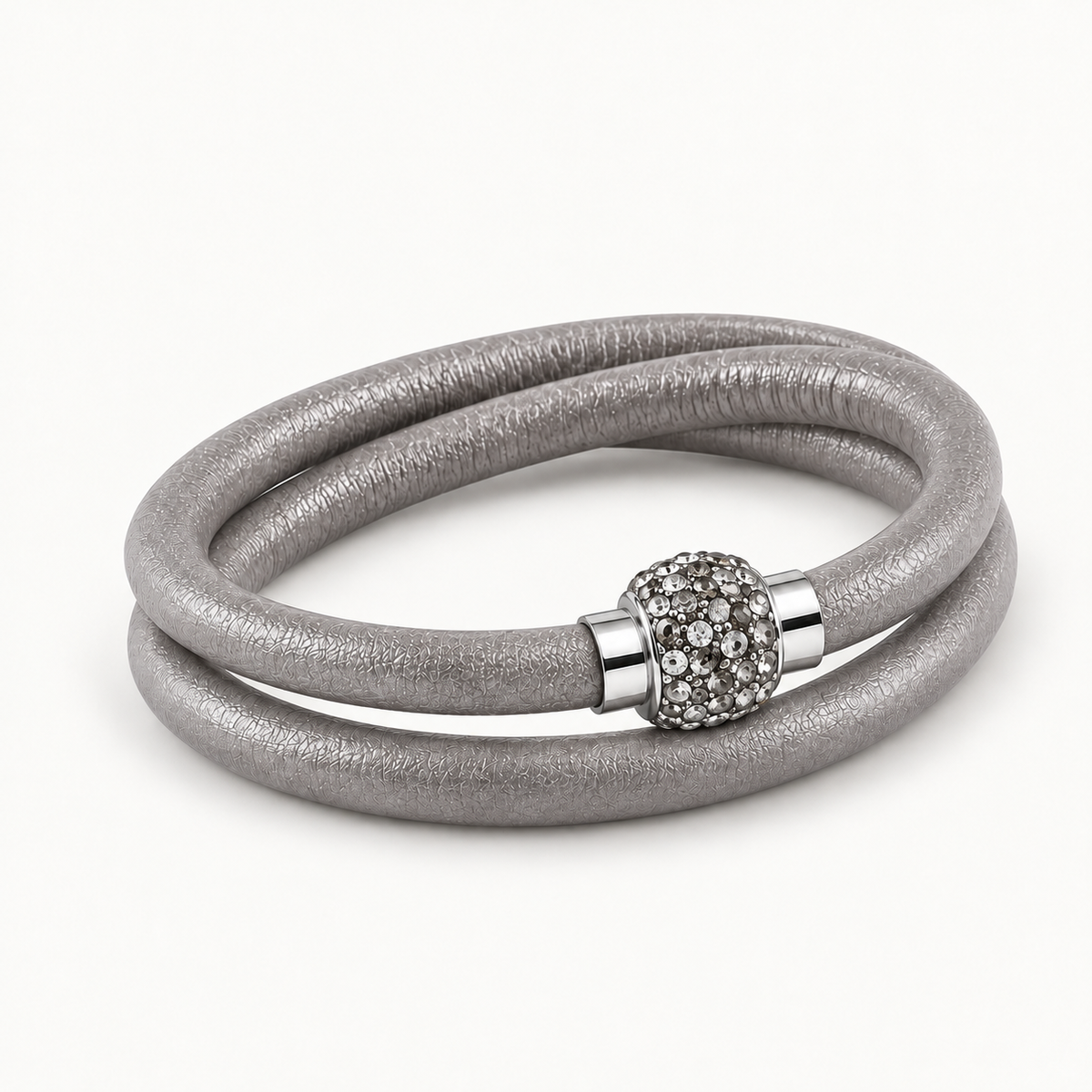 Grey Leather Bracelet with Crystals